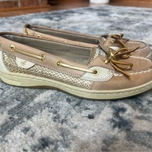 Sperry Tan and Gold Flats